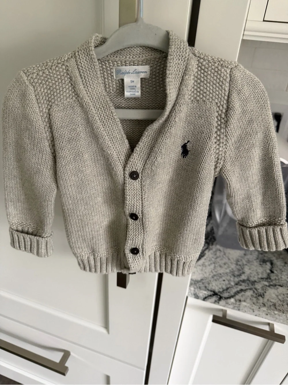 Ralph Lauren Baby Knit Shawl Collar Cardigan in Light Beige